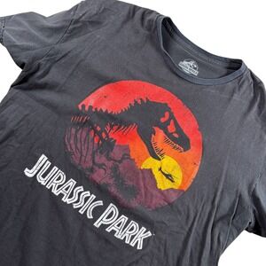 VTG Jurassic Park World Graphic Tee Mens Faded‎ Black Cotton T-Rex Sunset
